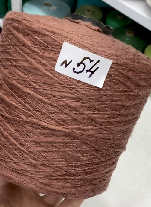 Premium Wood Flamme Slub Cotton Yarn cone with label n54 – soft textured Italian cotton for summer knitting and crochet projects