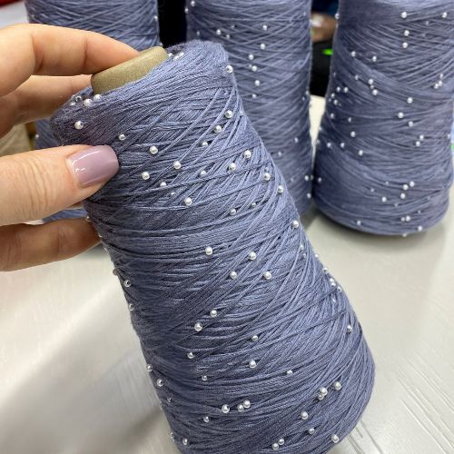 Perl Yarn, Beaded Yarn, Lustrosa, Cotton Wool Perl Yarn, Luxury Italian Yarn, Yarn on Cone for Hand and Machine Knitting,