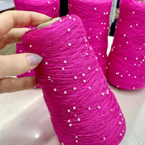 Perl Yarn, Beaded Yarn, Lustrosa, Cotton Wool Perl Yarn, Luxury Italian Yarn, Yarn on Cone for Hand and Machine Knitting,