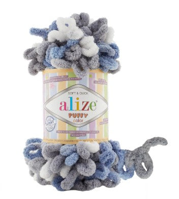 Alize fluffy yarn  6075 with packaging on a white background