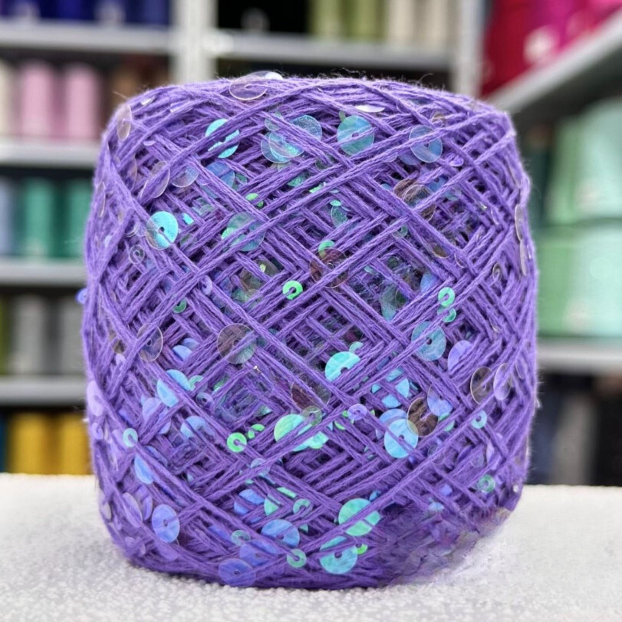 SEQUIN COTTON YARN, Sparkle Yarn, Crochet Yarn, Knitting Yarn, Nuno Felting, Beaded Yarn, Yarn With paillettes, 6mm&3mm Sequins Cotton Yarn