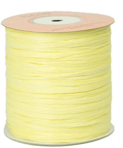 Premium Lemon ISPIE Matte Raffia Yarn cone with label n31 – soft textured plant fiber for summer bags and hats