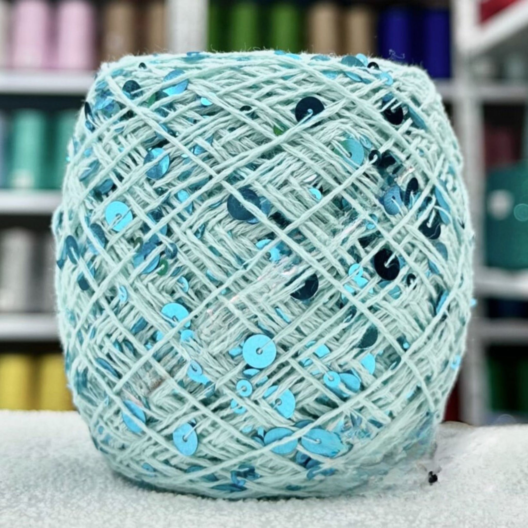 SEQUIN COTTON YARN, Sparkle Yarn, Crochet Yarn, Knitting Yarn, Nuno Felting, Beaded Yarn, Yarn With paillettes, 6mm&3mm Sequins Cotton Yarn