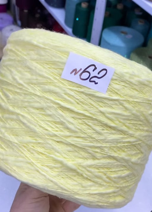 Lemon Pie Flamme Slub Cotton Yarn cone labeled n62 – premium Italian textured cotton 250m/100g for lightweight summer tops and cardigans
