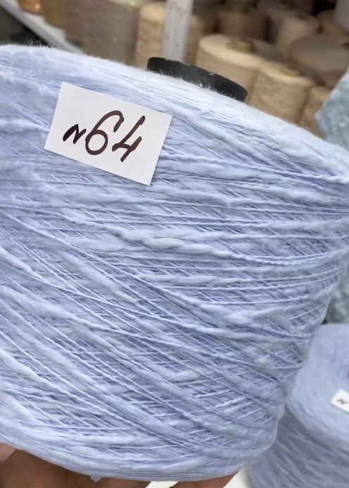 Periwinkle Flamme Slub Cotton Yarn cone labeled n64– premium Italian textured cotton 250m/100g for lightweight summer tops and cardigans