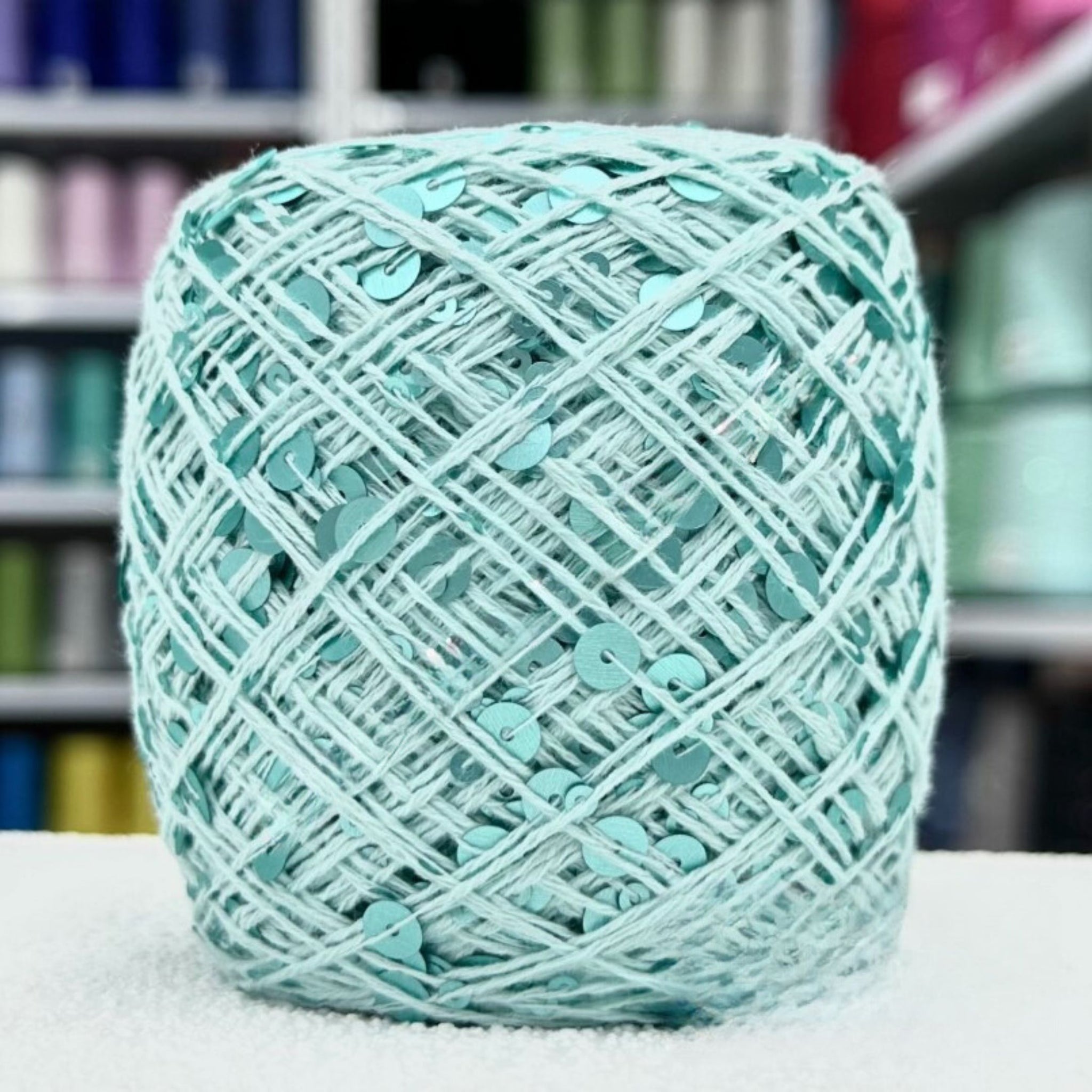 SEQUIN COTTON YARN, Sparkle Yarn, Crochet Yarn, Knitting Yarn, Nuno Felting, Beaded Yarn, Yarn With paillettes, 6mm&3mm Sequins Cotton Yarn