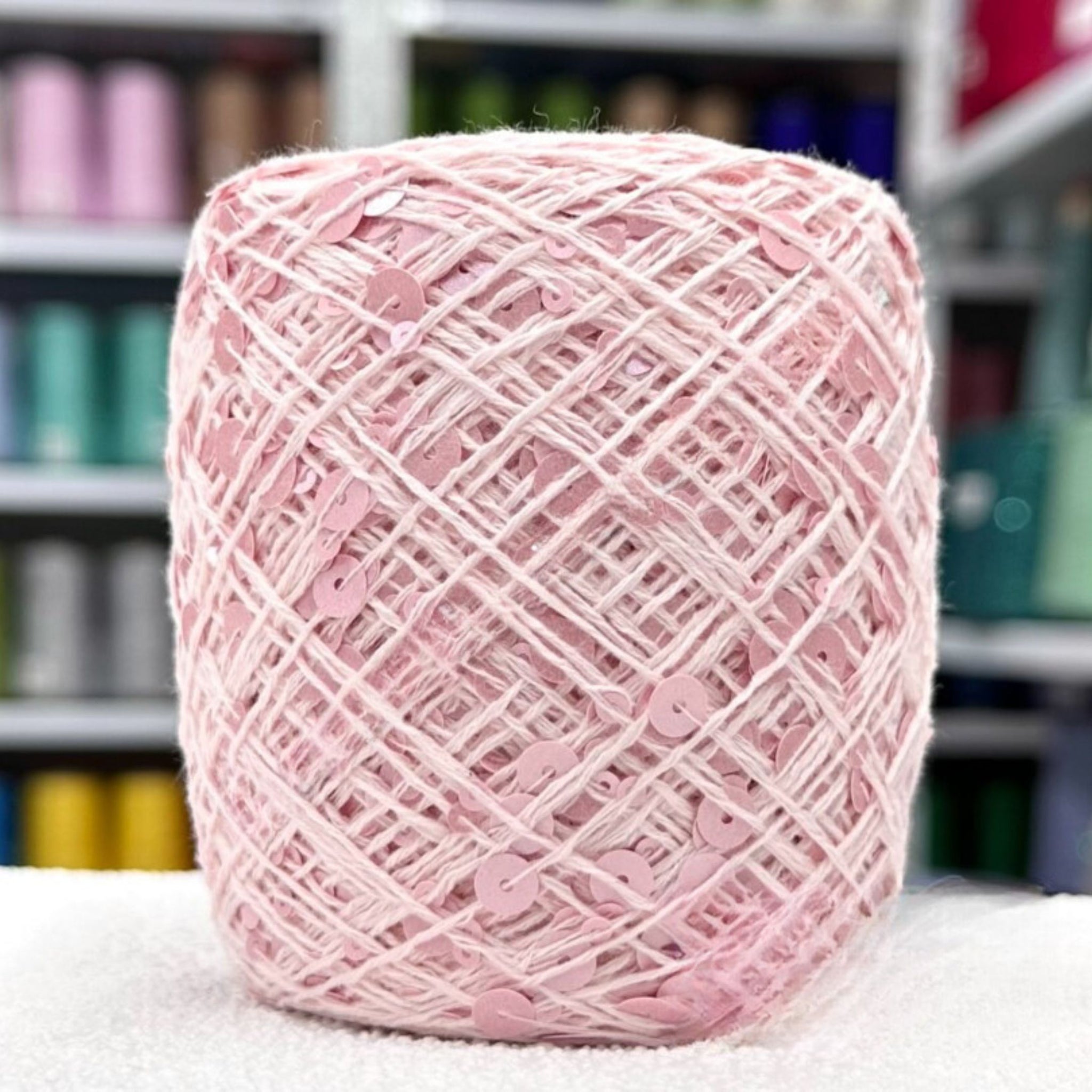 SEQUIN COTTON YARN, Sparkle Yarn, Crochet Yarn, Knitting Yarn, Nuno Felting, Beaded Yarn, Yarn With paillettes, 6mm&3mm Sequins Cotton Yarn