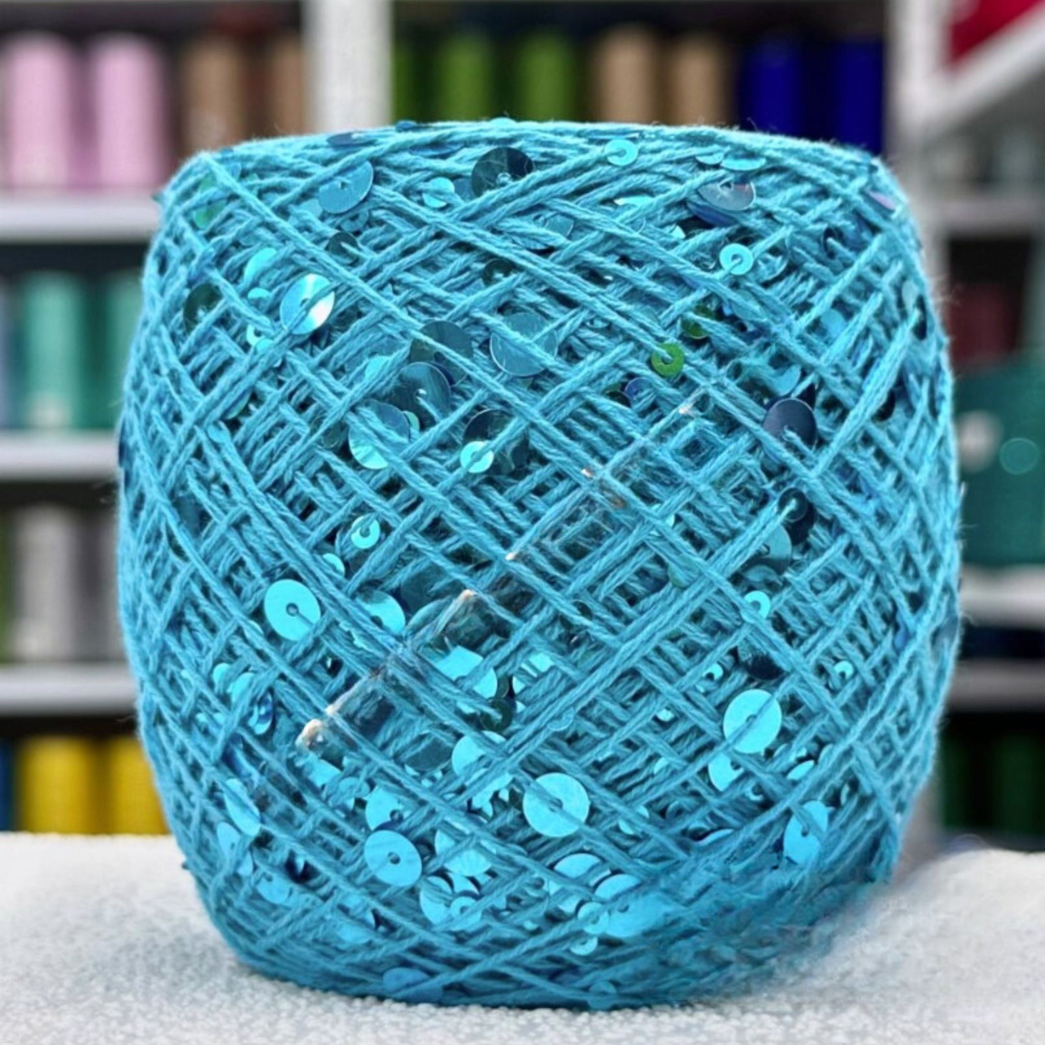 SEQUIN COTTON YARN, Sparkle Yarn, Crochet Yarn, Knitting Yarn, Nuno Felting, Beaded Yarn, Yarn With paillettes, 6mm&3mm Sequins Cotton Yarn