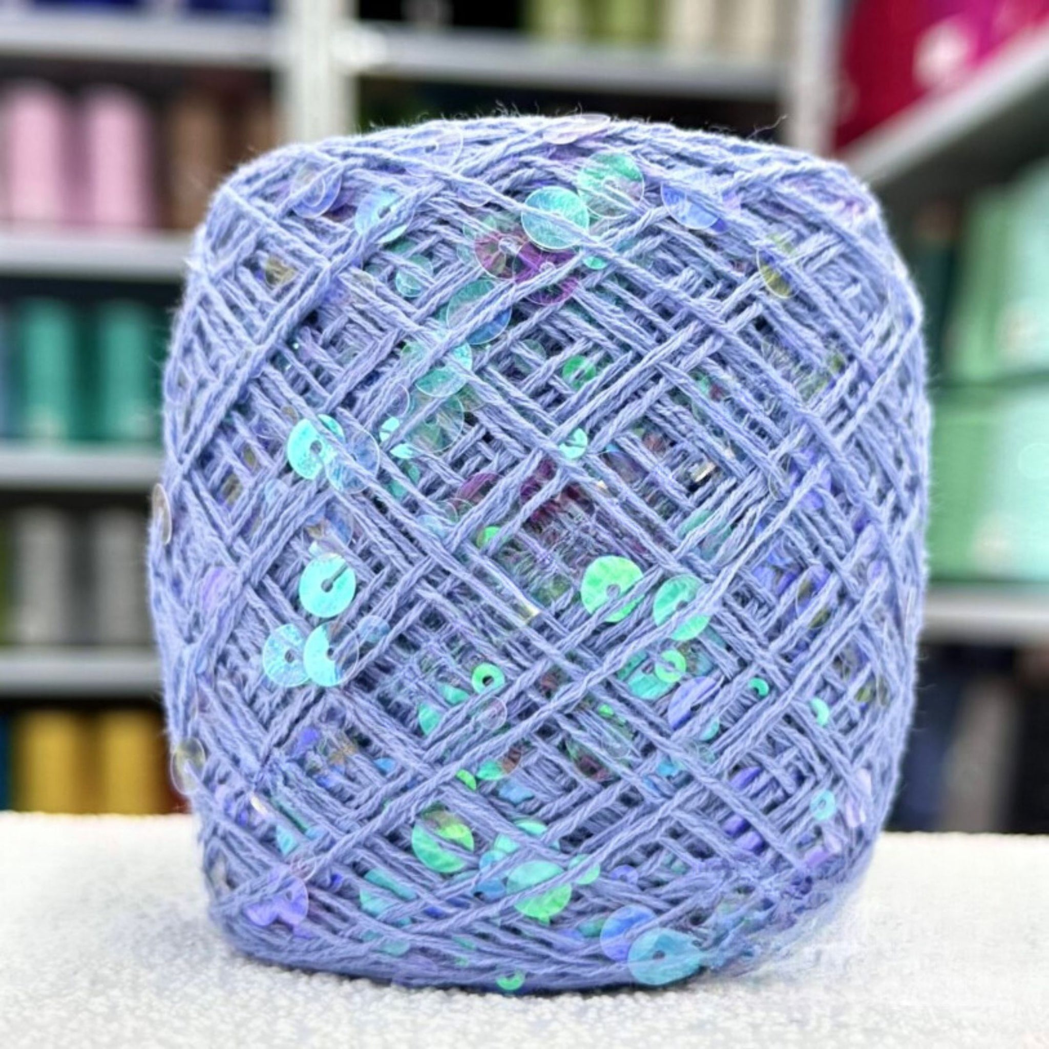 SEQUIN COTTON YARN, Sparkle Yarn, Crochet Yarn, Knitting Yarn, Nuno Felting, Beaded Yarn, Yarn With paillettes, 6mm&3mm Sequins Cotton Yarn