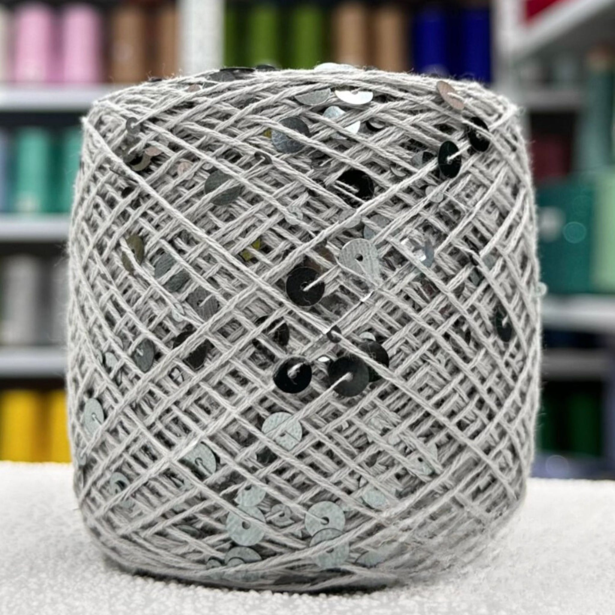 SEQUIN COTTON YARN, Sparkle Yarn, Crochet Yarn, Knitting Yarn, Nuno Felting, Beaded Yarn, Yarn With paillettes, 6mm&3mm Sequins Cotton Yarn