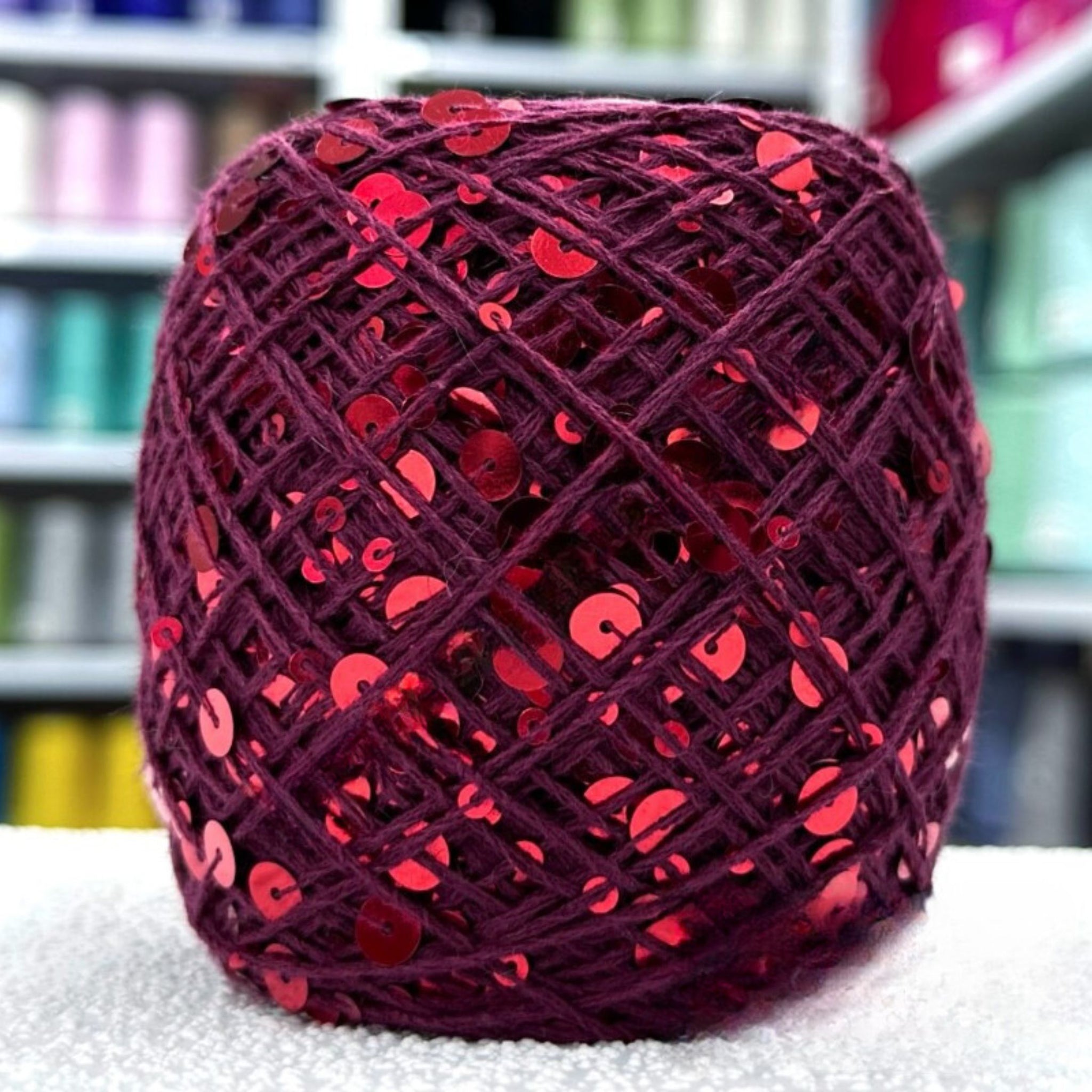 SEQUIN COTTON YARN, Sparkle Yarn, Crochet Yarn, Knitting Yarn, Nuno Felting, Beaded Yarn, Yarn With paillettes, 6mm&3mm Sequins Cotton Yarn