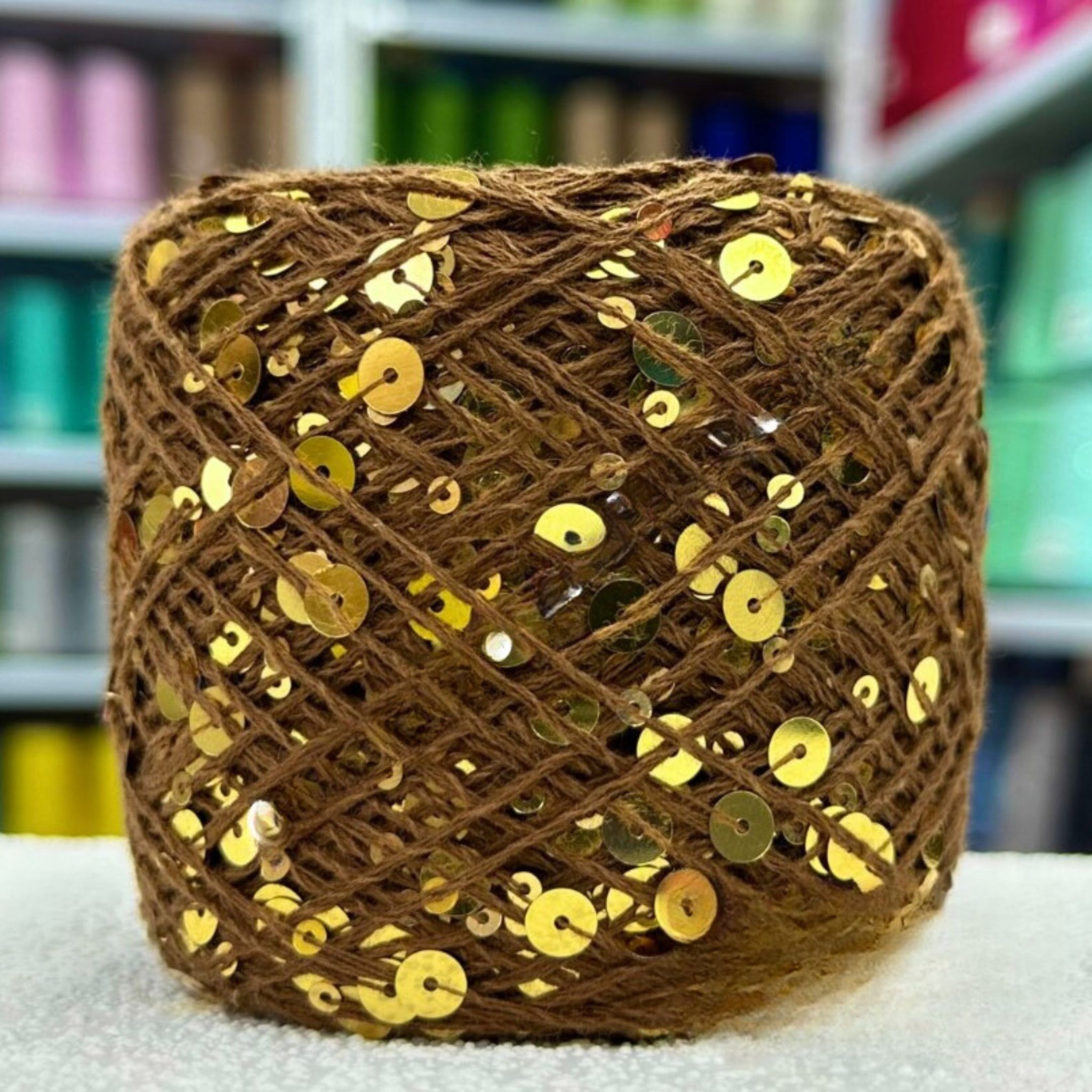 SEQUIN COTTON YARN, Sparkle Yarn, Crochet Yarn, Knitting Yarn, Nuno Felting, Beaded Yarn, Yarn With paillettes, 6mm&3mm Sequins Cotton Yarn