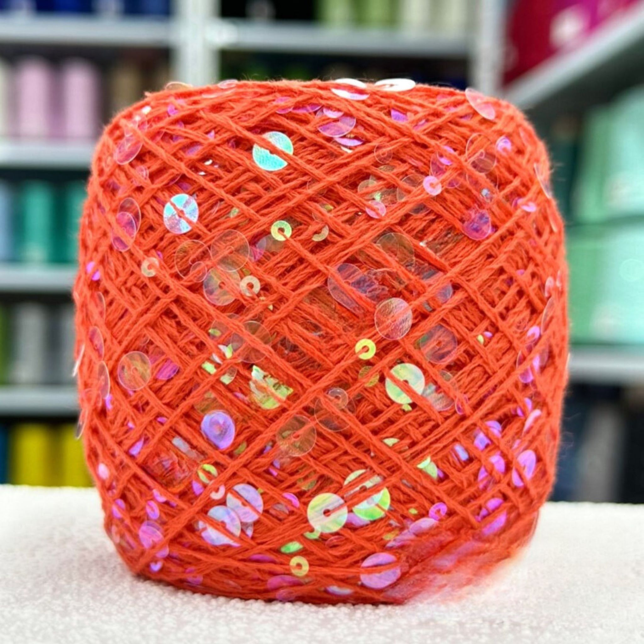 SEQUIN COTTON YARN, Sparkle Yarn, Crochet Yarn, Knitting Yarn, Nuno Felting, Beaded Yarn, Yarn With paillettes, 6mm&3mm Sequins Cotton Yarn