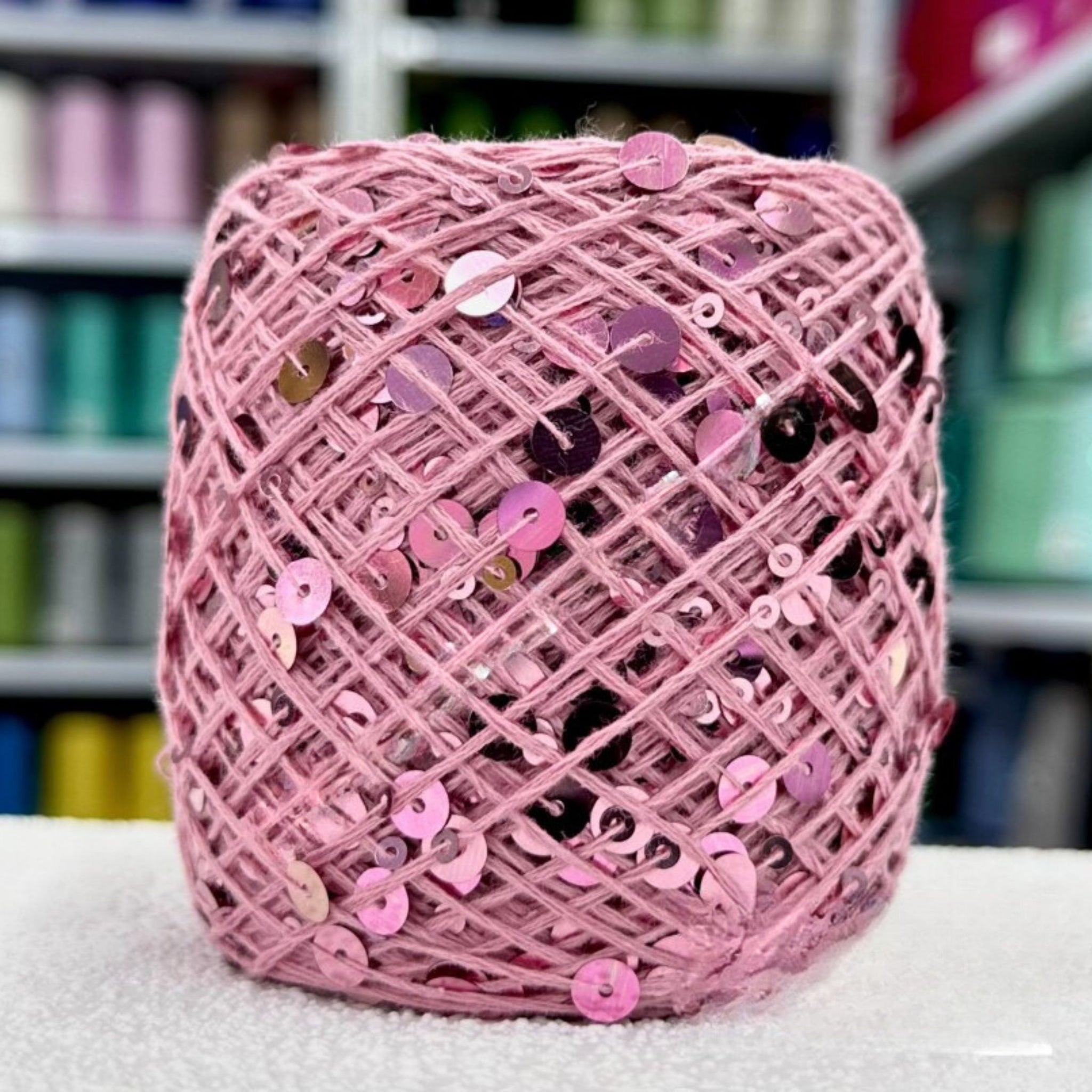 SEQUIN COTTON YARN, Sparkle Yarn, Crochet Yarn, Knitting Yarn, Nuno Felting, Beaded Yarn, Yarn With paillettes, 6mm&3mm Sequins Cotton Yarn