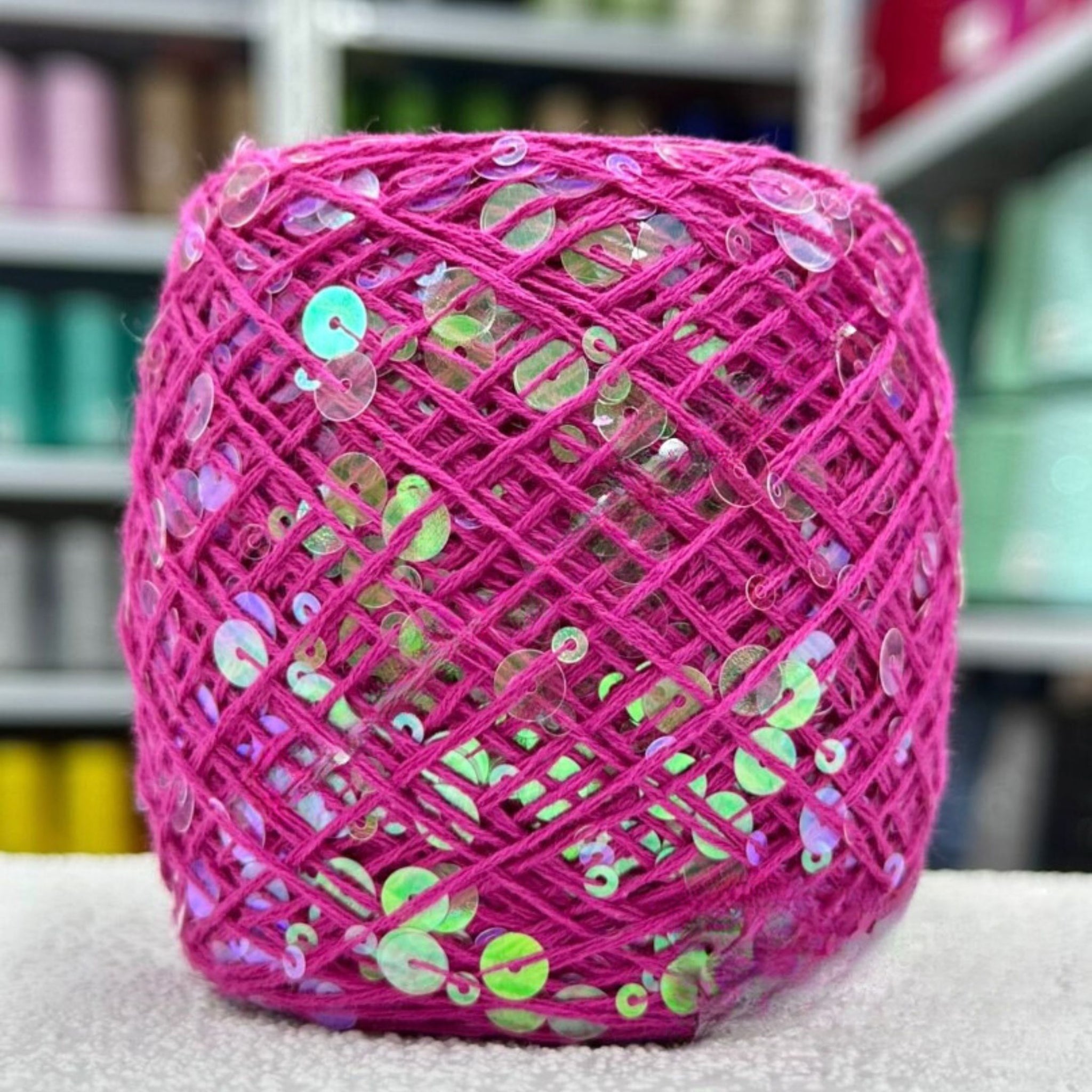 SEQUIN COTTON YARN, Sparkle Yarn, Crochet Yarn, Knitting Yarn, Nuno Felting, Beaded Yarn, Yarn With paillettes, 6mm&3mm Sequins Cotton Yarn