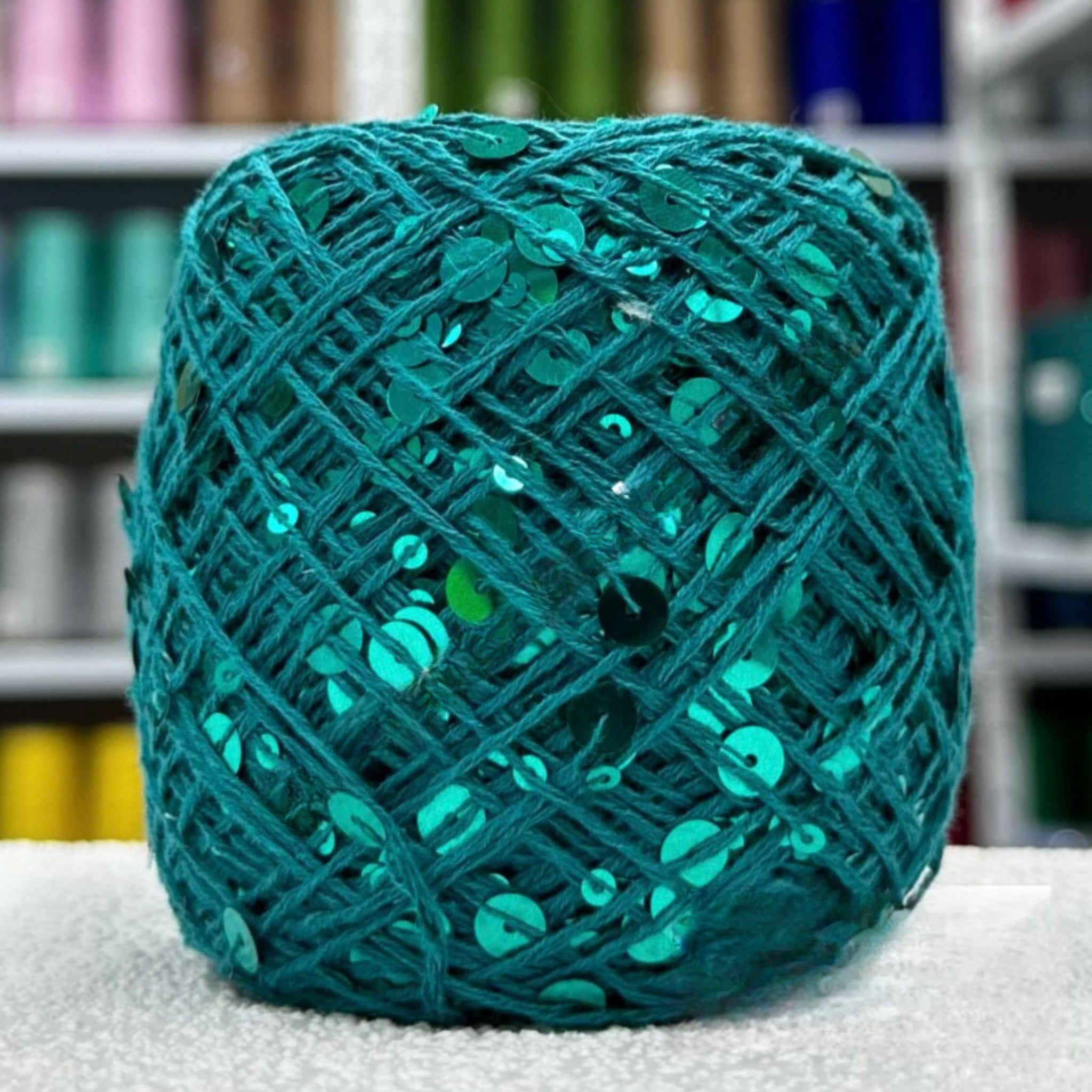 SEQUIN COTTON YARN, Sparkle Yarn, Crochet Yarn, Knitting Yarn, Nuno Felting, Beaded Yarn, Yarn With paillettes, 6mm&3mm Sequins Cotton Yarn