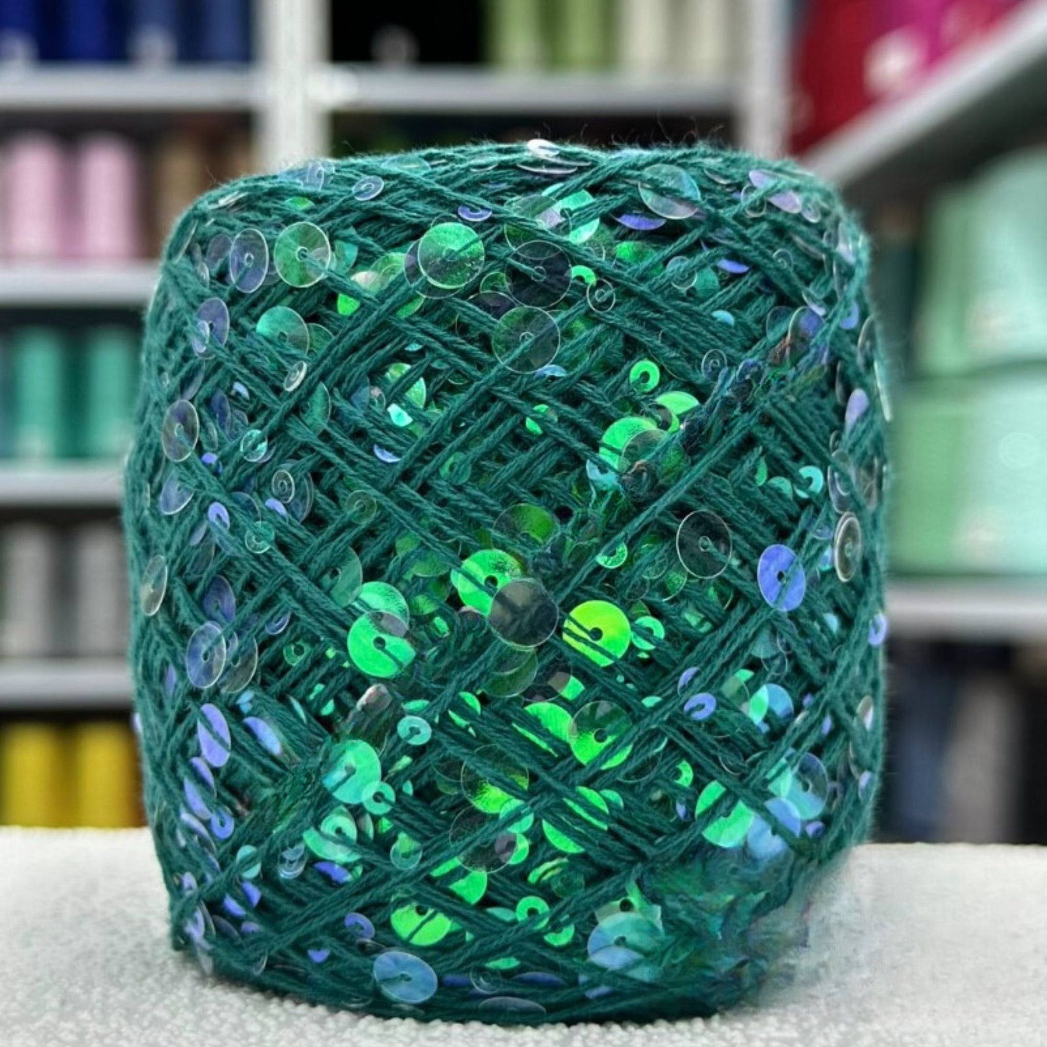 SEQUIN COTTON YARN, Sparkle Yarn, Crochet Yarn, Knitting Yarn, Nuno Felting, Beaded Yarn, Yarn With paillettes, 6mm&3mm Sequins Cotton Yarn