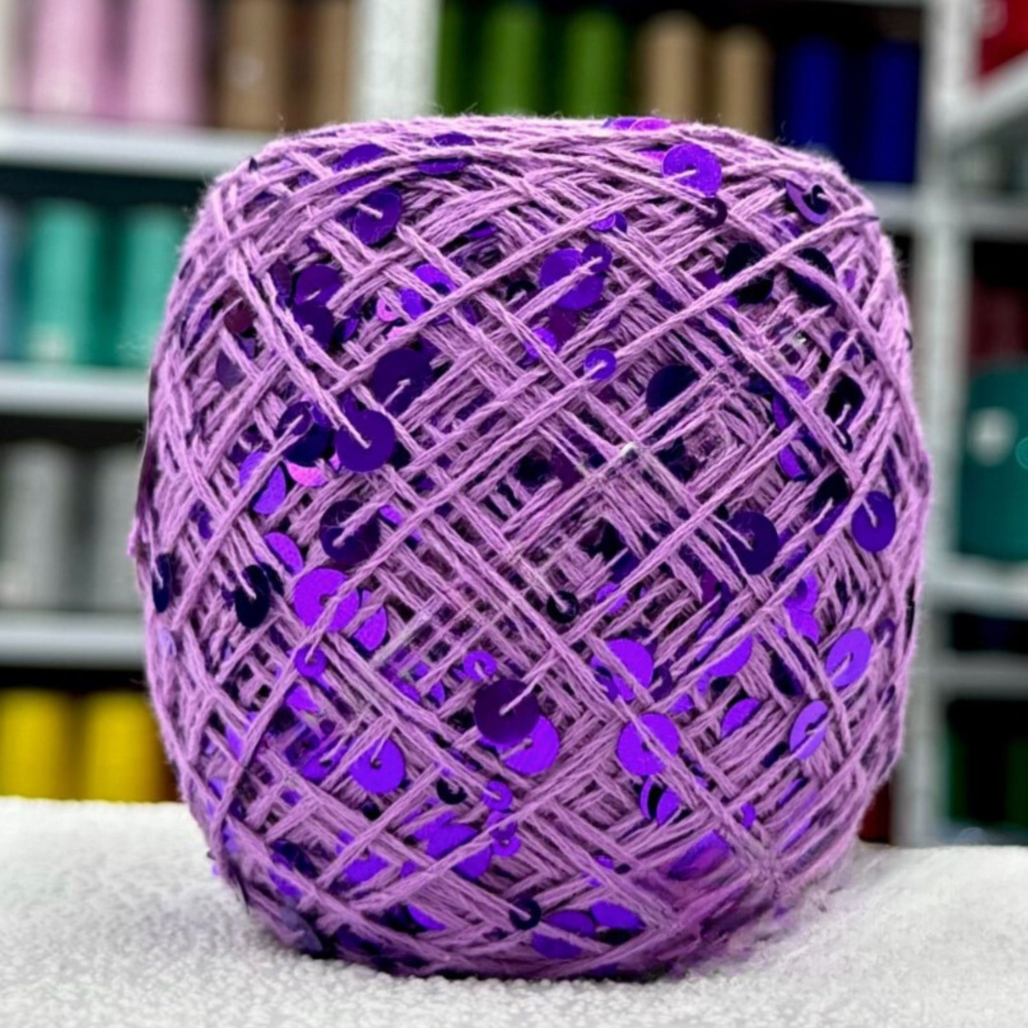 SEQUIN COTTON YARN, Sparkle Yarn, Crochet Yarn, Knitting Yarn, Nuno Felting, Beaded Yarn, Yarn With paillettes, 6mm&3mm Sequins Cotton Yarn