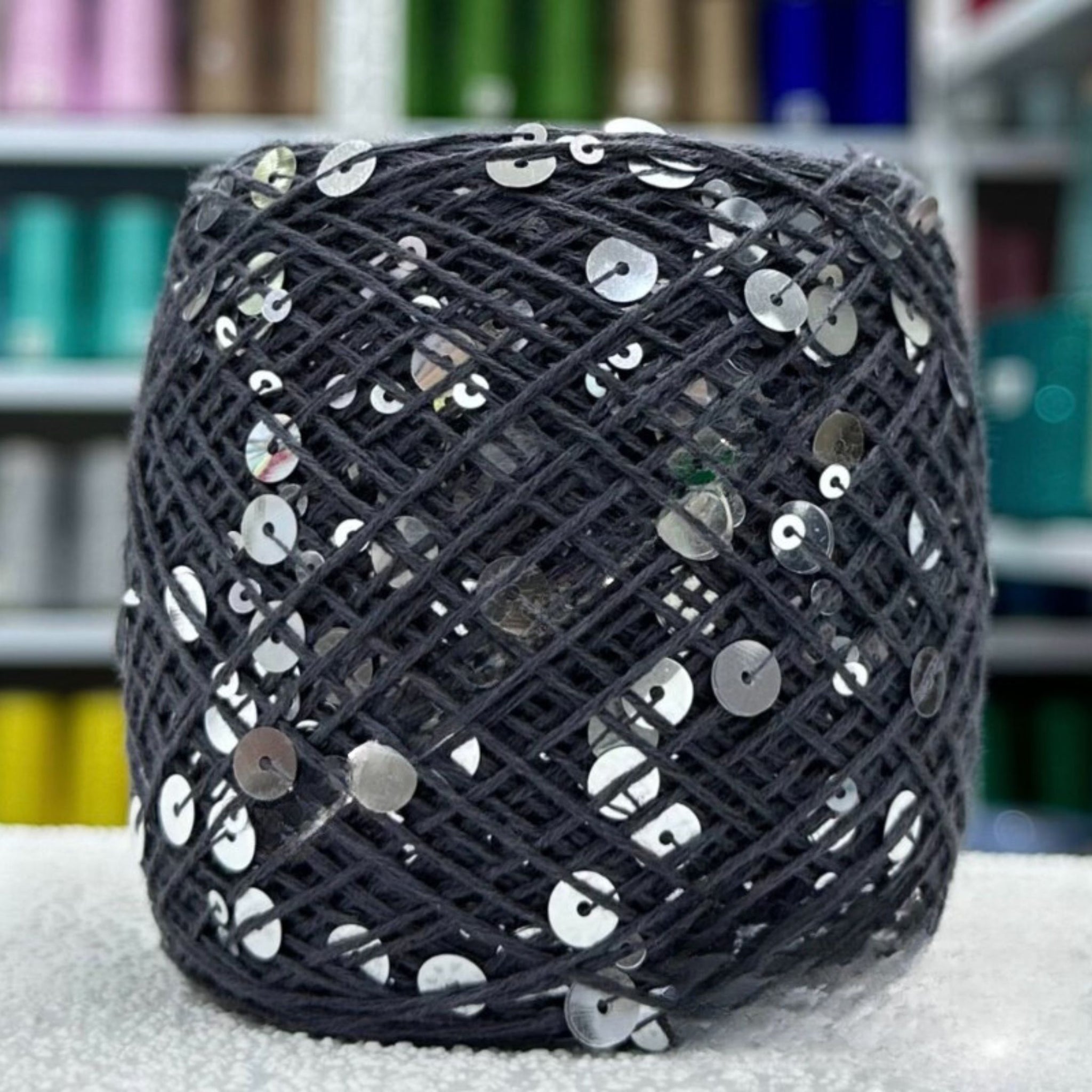 SEQUIN COTTON YARN, Sparkle Yarn, Crochet Yarn, Knitting Yarn, Nuno Felting, Beaded Yarn, Yarn With paillettes, 6mm&3mm Sequins Cotton Yarn