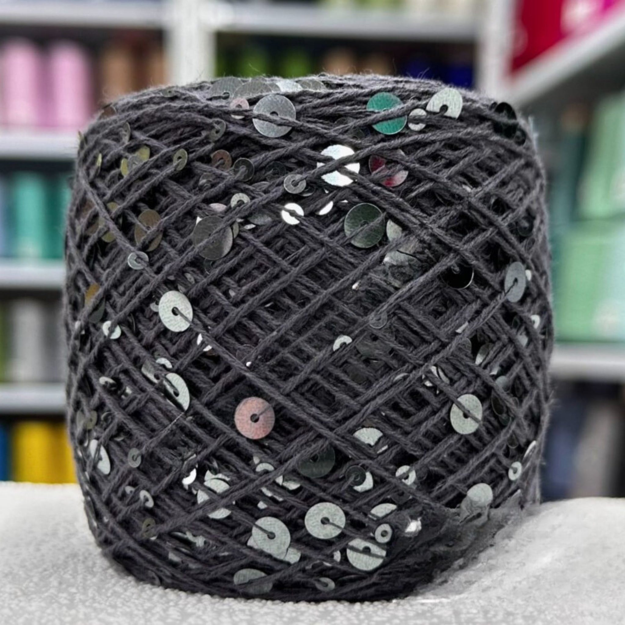 SEQUIN COTTON YARN, Sparkle Yarn, Crochet Yarn, Knitting Yarn, Nuno Felting, Beaded Yarn, Yarn With paillettes, 6mm&3mm Sequins Cotton Yarn