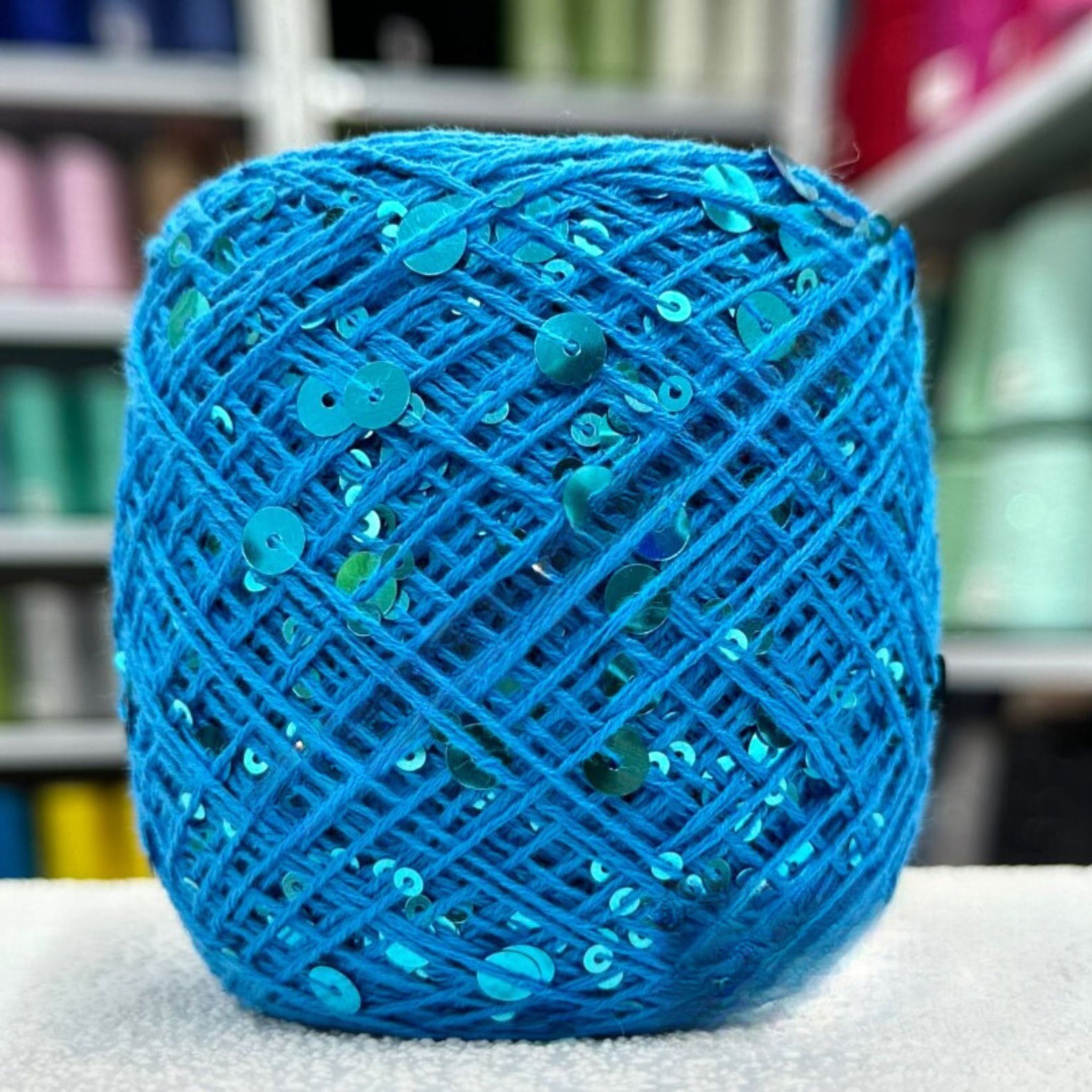 SEQUIN COTTON YARN, Sparkle Yarn, Crochet Yarn, Knitting Yarn, Nuno Felting, Beaded Yarn, Yarn With paillettes, 6mm&3mm Sequins Cotton Yarn