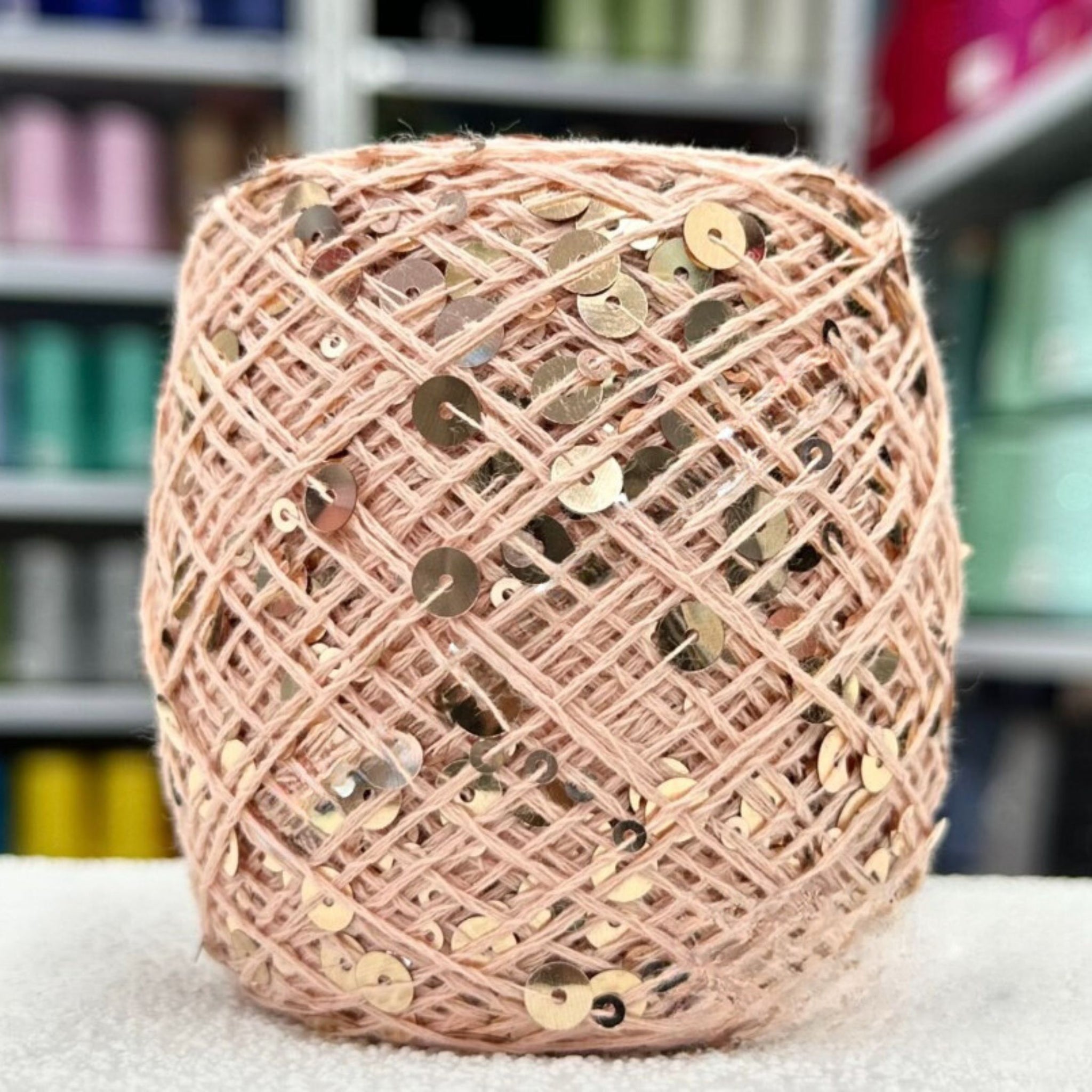 SEQUIN COTTON YARN, Sparkle Yarn, Crochet Yarn, Knitting Yarn, Nuno Felting, Beaded Yarn, Yarn With paillettes, 6mm&3mm Sequins Cotton Yarn