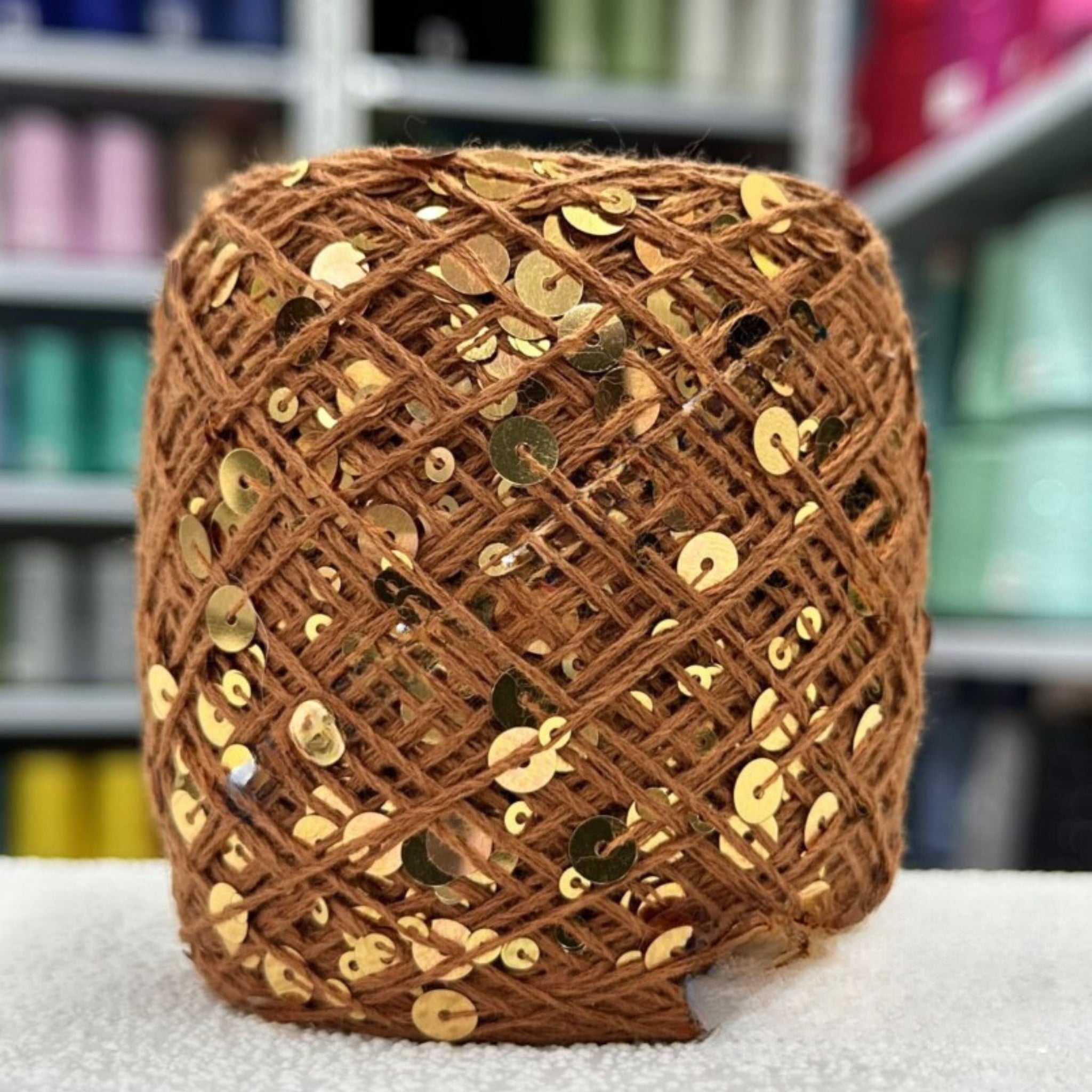 SEQUIN COTTON YARN, Sparkle Yarn, Crochet Yarn, Knitting Yarn, Nuno Felting, Beaded Yarn, Yarn With paillettes, 6mm&3mm Sequins Cotton Yarn