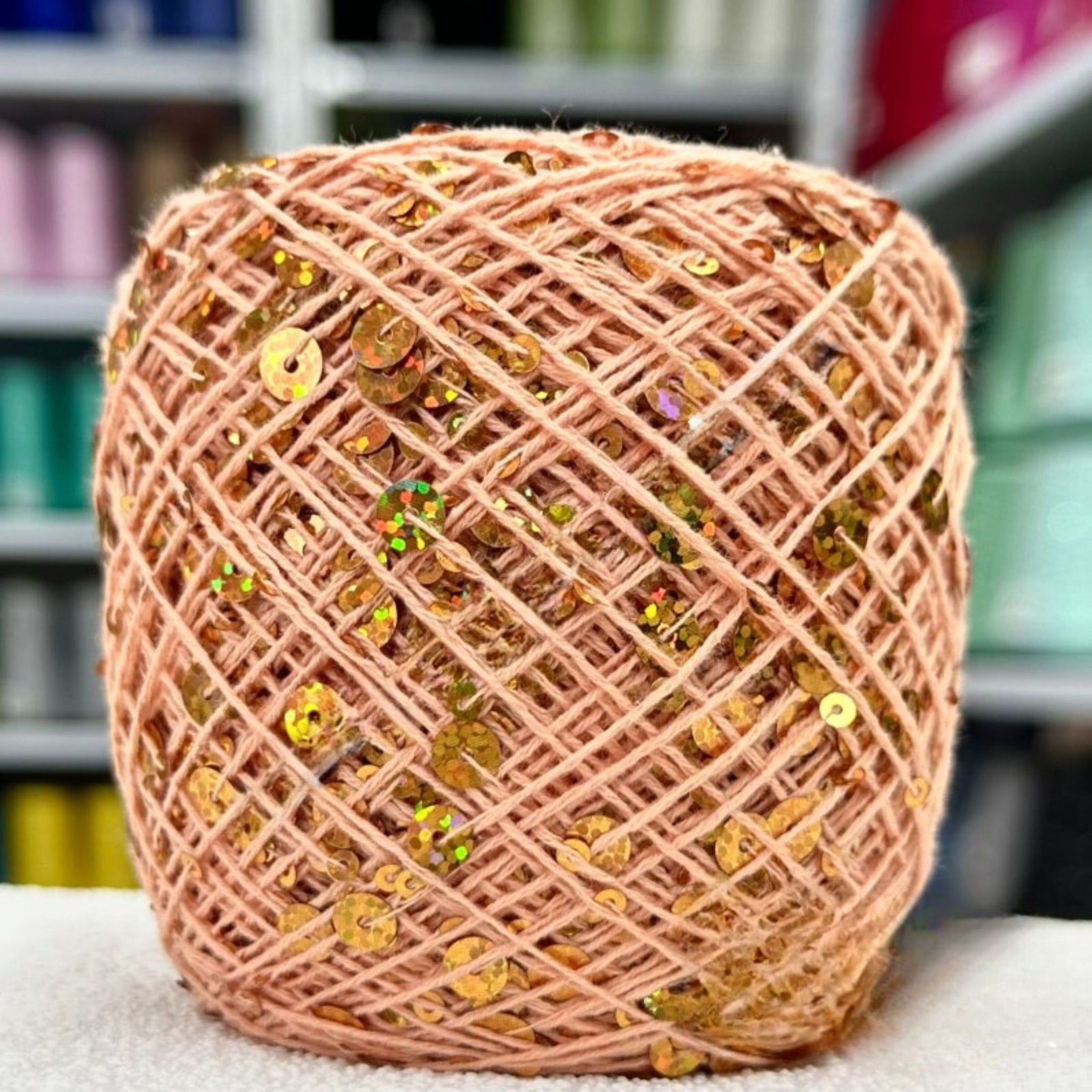 SEQUIN COTTON YARN, Sparkle Yarn, Crochet Yarn, Knitting Yarn, Nuno Felting, Beaded Yarn, Yarn With paillettes, 6mm&3mm Sequins Cotton Yarn