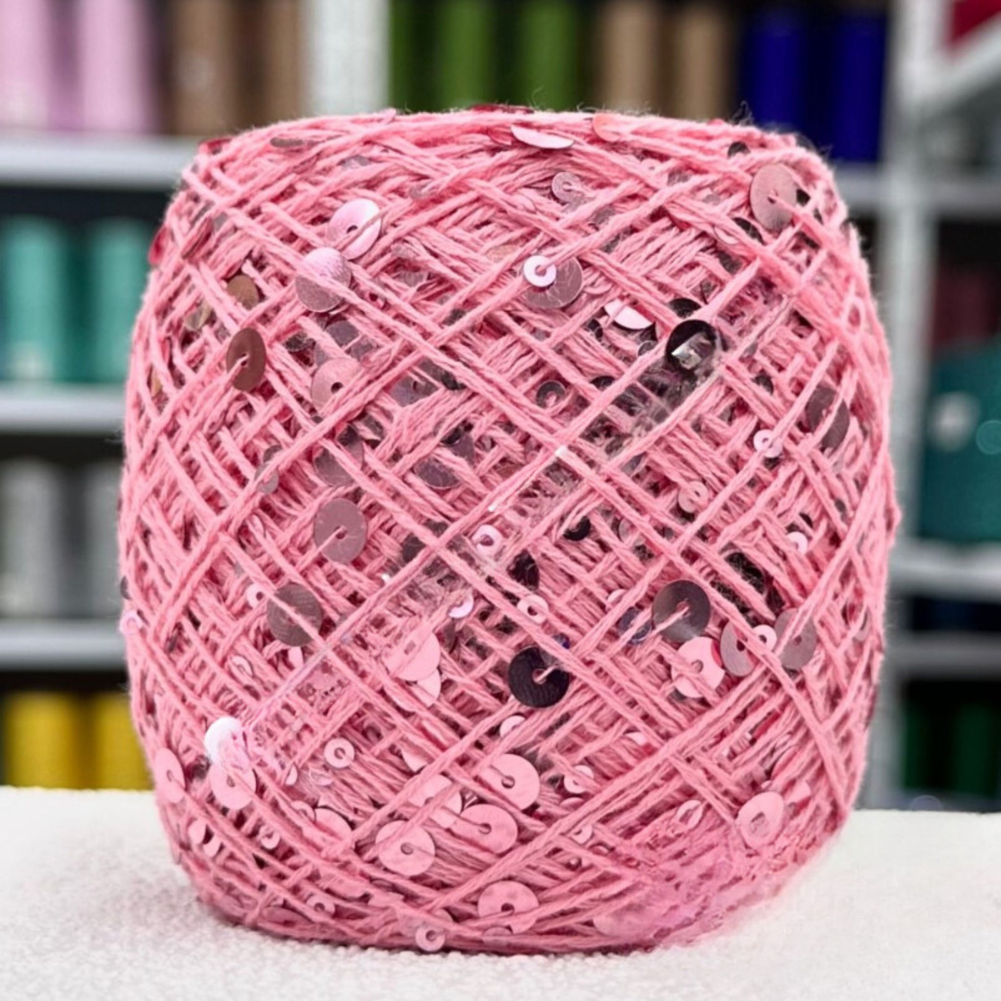 SEQUIN COTTON YARN, Sparkle Yarn, Crochet Yarn, Knitting Yarn, Nuno Felting, Beaded Yarn, Yarn With paillettes, 6mm&3mm Sequins Cotton Yarn