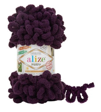 Purple yarn with Alize label on a white background