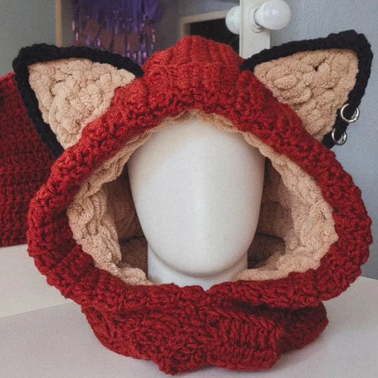 Fox balaclava with ears, cat balaclava hat, fox bonnet, Animal Balaclava, Handmade Balaclava, Hoodie, Handmade Hoodie