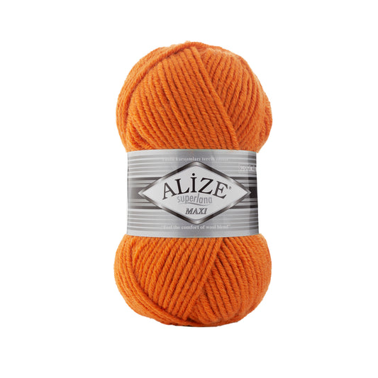 Orange yarn ball with Alize label on a white background