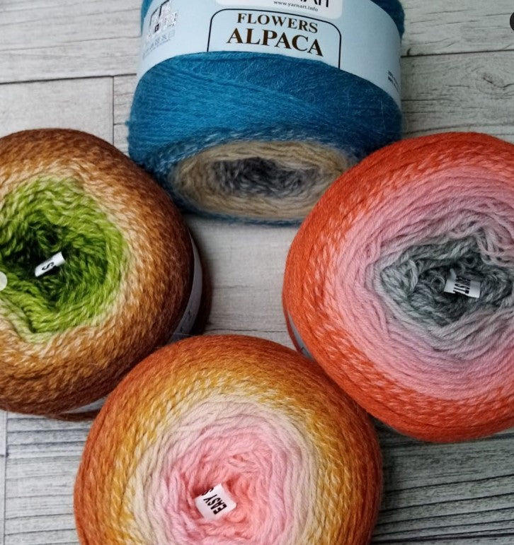 Soft fluffy alpaca acrylic yarn YarnArt Flowers in rainbow tones