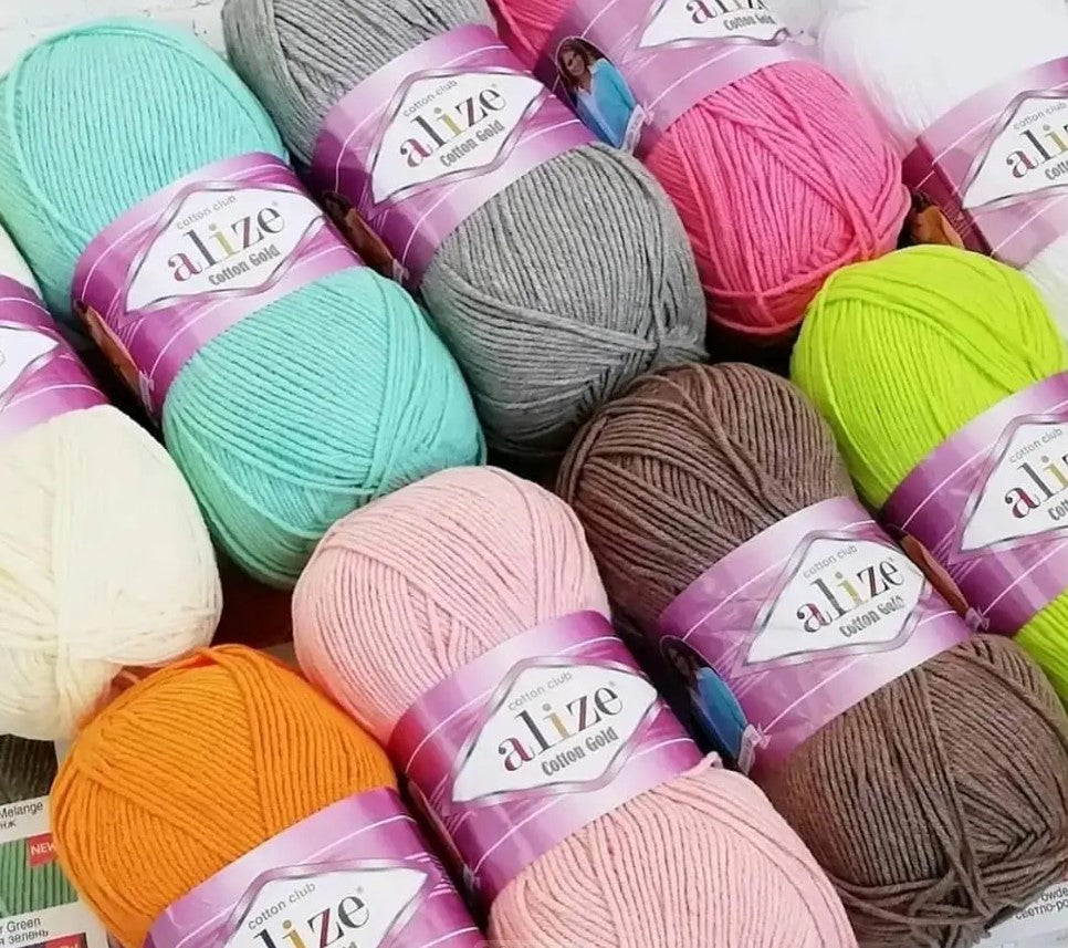 Classic black Alize Cotton Gold yarn skein (color 60), 55% cotton and 45% acrylic, durable yet soft touch, great for everyday accessories, sweaters, or contrasting details in amigurumi toys