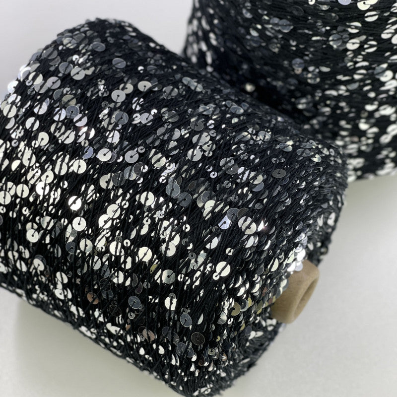 Yarn Royal sequin 3+6 mm - No. 025 Black Silver