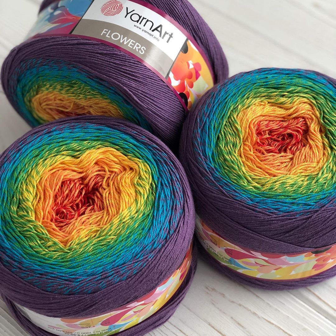 Cotton Shawl Cake one ply fine multicolor Yarns, Wraps Dresses Fine Cotton Fiber, Multicolor whirl, YarnArt Flowers fine yarn, 8.82 oz