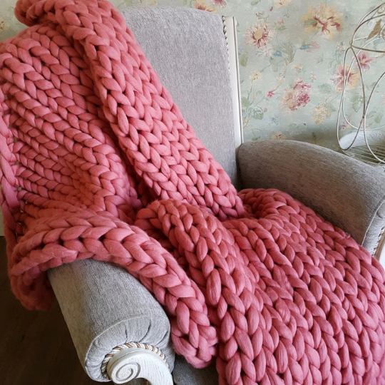 Blush Knit Blankets, Thick Knit Blankets, Big Knit Blankets, Huge Knit Blankets, Knit Throw Blankets, Large Blankets 60x75inc (152x191cm)