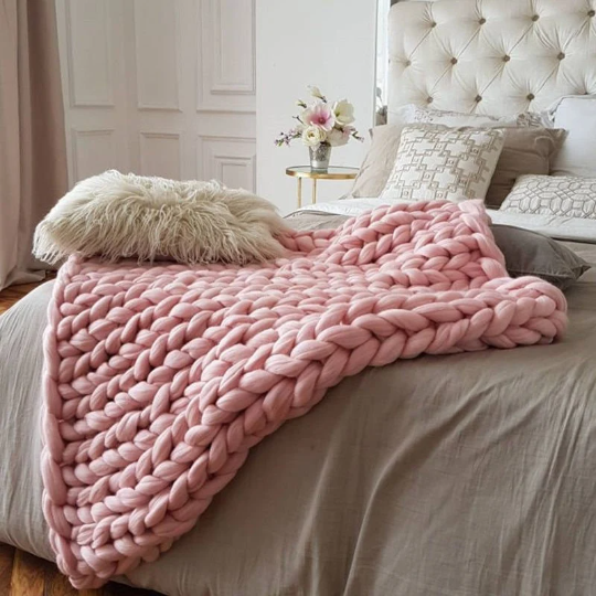 Blush Knit Blankets, Thick Knit Blankets, Big Knit Blankets, Huge Knit Blankets, Knit Throw Blankets, Large Blankets 60x75inc (152x191cm)