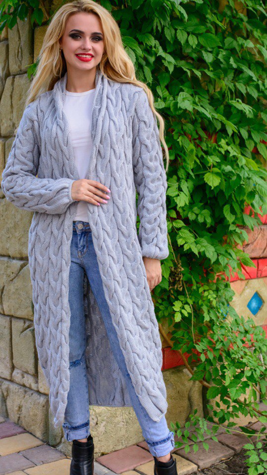 Knitting Cardigan Merino Wool Coat "Long Braid"