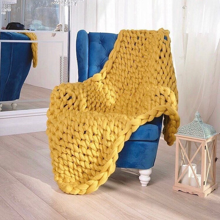 Chunky knit blanket, Arm knitting throw, Home decor, Baby shower gift