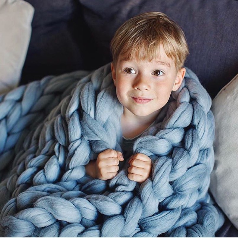 Arm knit blanket merino wool 70x80inches (178x203cm)