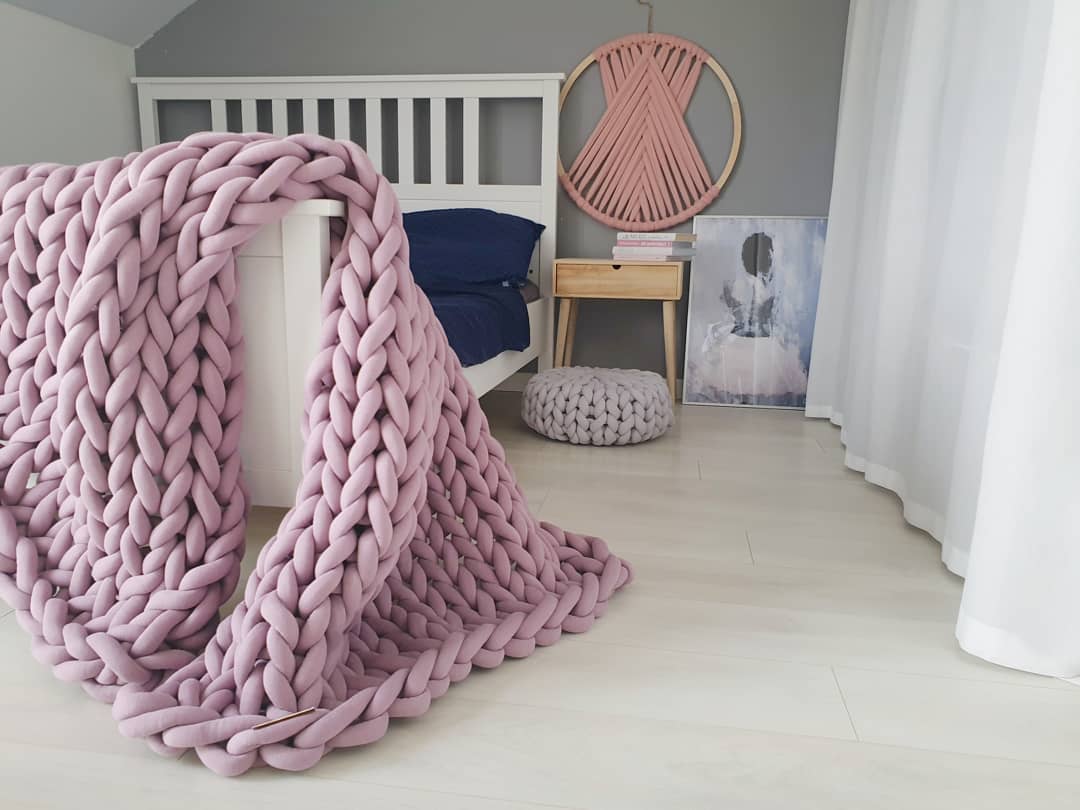Super Chunky knit blanket, Merino wool blanket, Arm knitted blanket