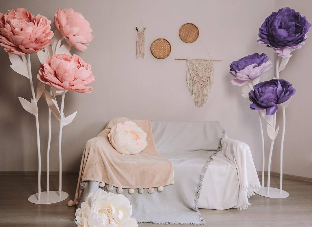 Large paper flowers. Interior peon - 100 cm (3.3 ft) - FuzzyRoom
