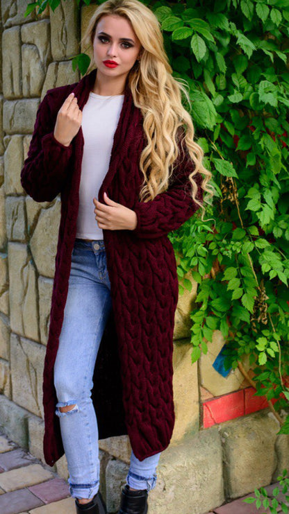 Knitting Cardigan Merino Wool Coat "Long Braid"