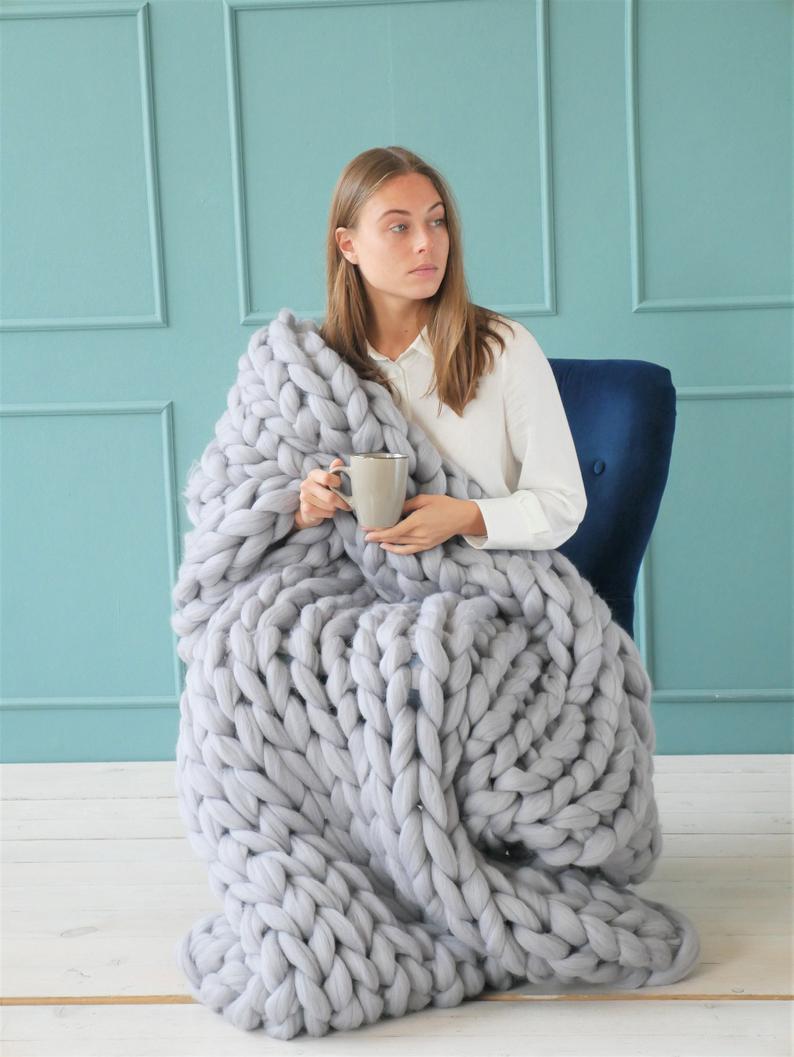 Arm knit blanket merino wool 40x65inc (101x172cm)